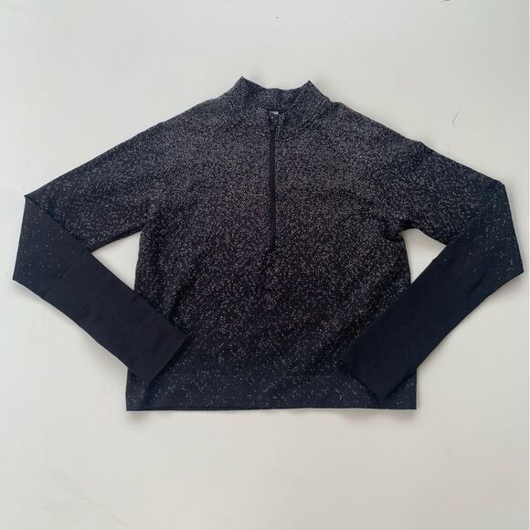 Lululemon Rest Less Cropped Half Zip Womens Size 10 Herringbone Fade Black White - Picture 1 of 11